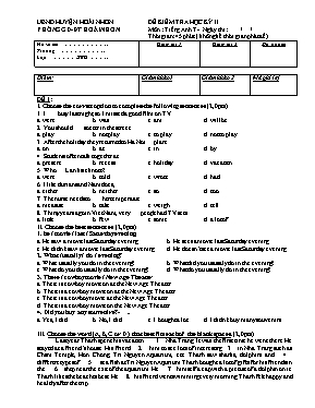 Đề kiểm tra học kỳ II môn Tiếng Anh 7 - Đề 1 - Năm học 2014-2015 - Phòng GD & ĐT Hoài Nhơn